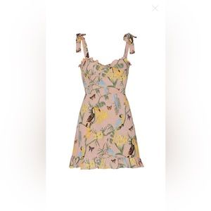 Reformation Christine Conga Blush Toucan Tropical Mini Dress Sz 6, fits like 0/2